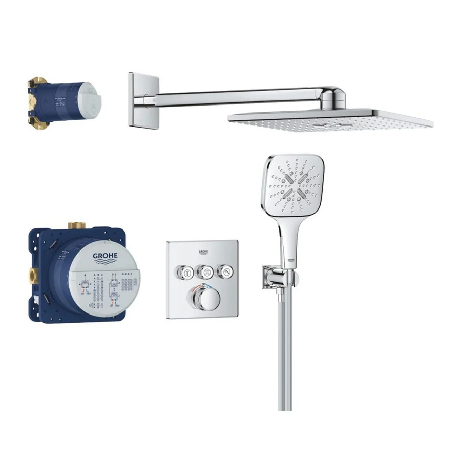 Душевая система с термостатом для душа GROHE GROHTHERM SMART CONTROL 34864000 (хром, квадратная) 34864000