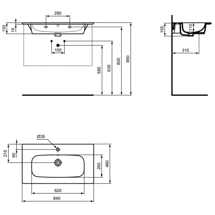 Раковина IDEAL STANDARD I.LIFE T462001 (подвесная, (84*46), белый) T462001