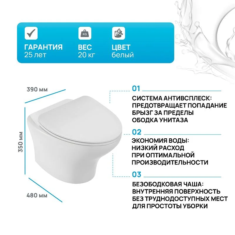 Унитаз подвесной JACOB DELAFON NOUVELLE VAGUE EDK102-00 Rim гор. вып. 48*39 (белый) EDK102-00