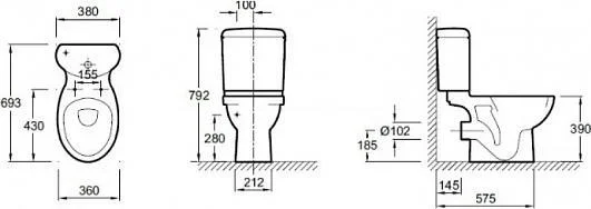 Унитаз напольный JACOB DELAFON PATIO 4101G-00 гор. вып. 69*36 (белый) 4101G-00