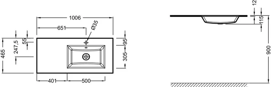 Раковина мебельная JACOB DELAFON VOX EB2102-DD2 (накладная, (100*46), серый) EB2102-DD2