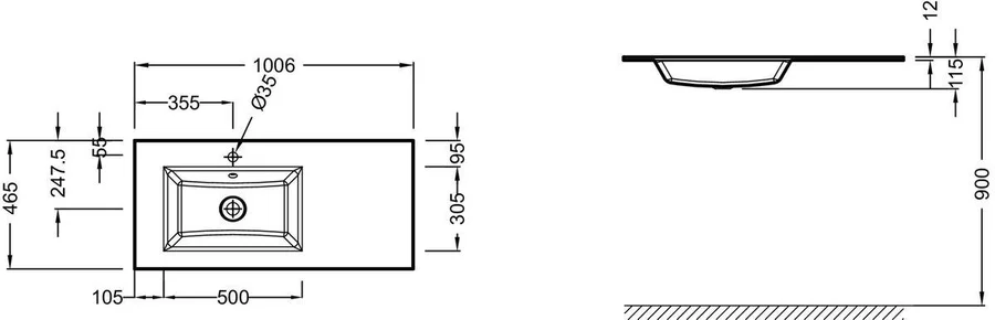 Раковина мебельная JACOB DELAFON VOX EB2103-DD2 (накладная, (100*46), серый) EB2103-DD2