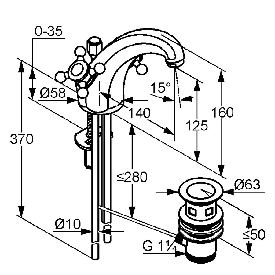Смеситель для раковины KLUDI ADLON 510104520 (золото, L-14 H-12,5) 510104520