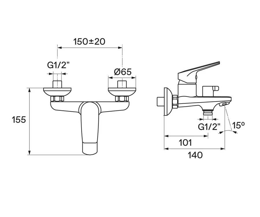 Смеситель для ванны с душем SANTEK КАНТ WH5A10002C001 (хром, L-14) WH5A10002C001
