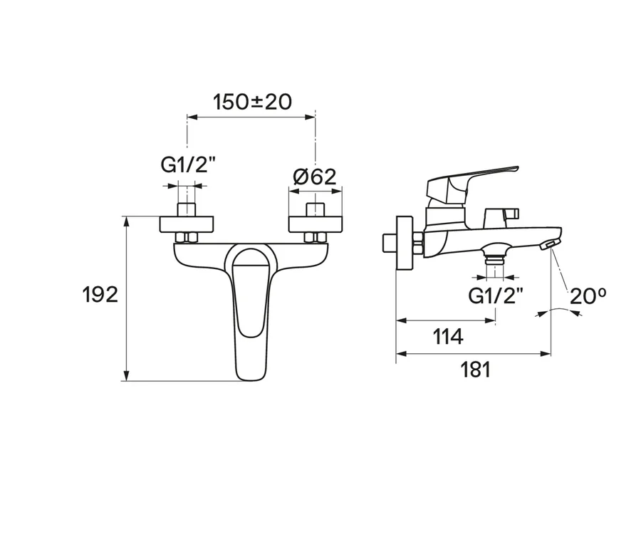 Смеситель для ванны с душем SANTEK ФОРТ WH5A10004C001 (хром, L-18,1) WH5A10004C001