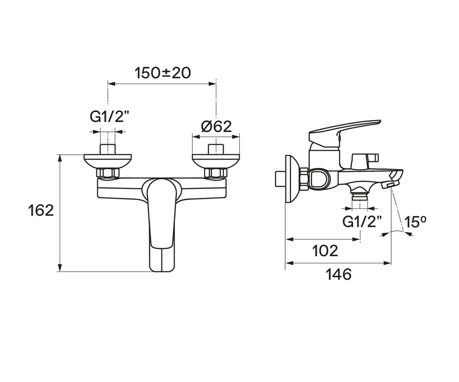 Смеситель для ванны с душем SANTEK МАРИОН WH5A10006C001 (хром, L-14,6) WH5A10006C001