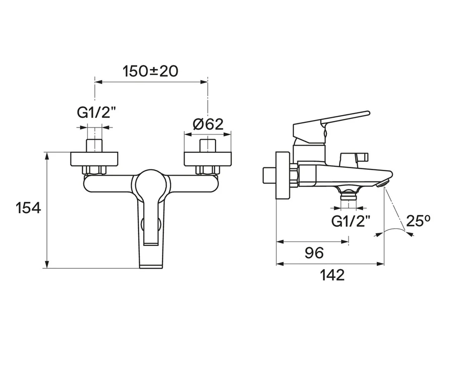 Смеситель для ванны с душем SANTEK НАЙРА WH5A10001C001 (хром, L-14,2) WH5A10001C001