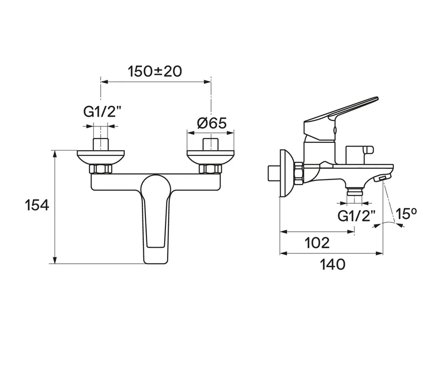 Смеситель для ванны с душем SANTEK ВЕНГА WH5A10003C001 (хром, L-14) WH5A10003C001