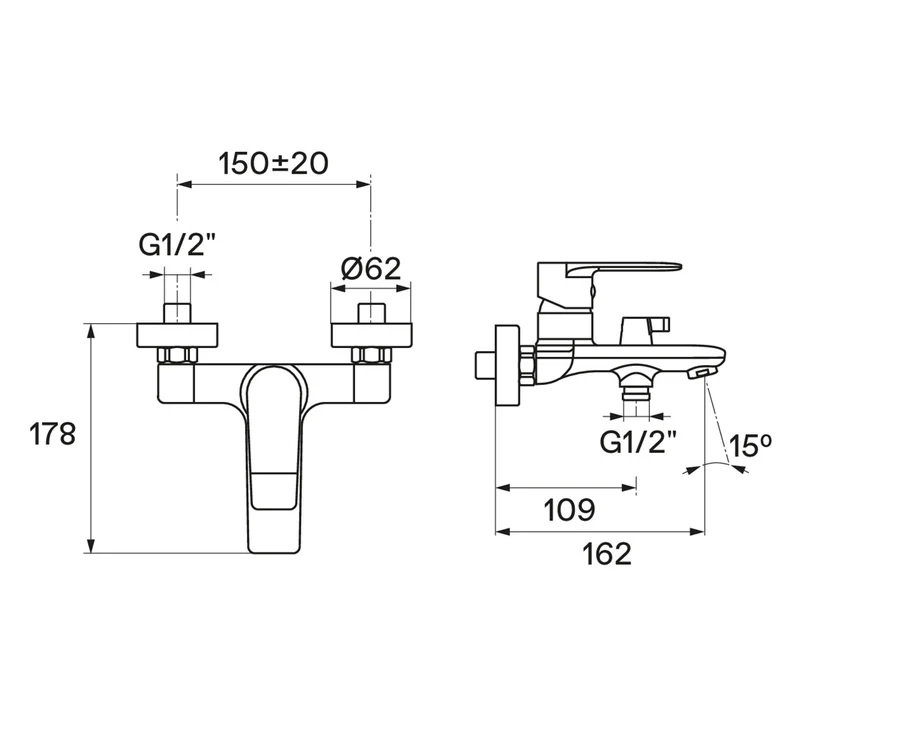 Смеситель для ванны с душем SANTEK АРМА WH5A10007N001 (черный, L-16,2) WH5A10007N001
