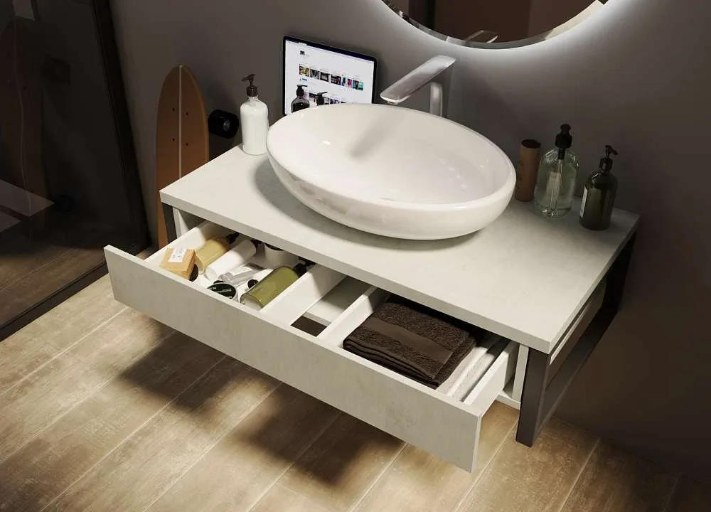 Тумба со столешницей ГРАНЖ ЛОФТ/GRUNGE LOFT 90П 1в.я бетон светлый У85852