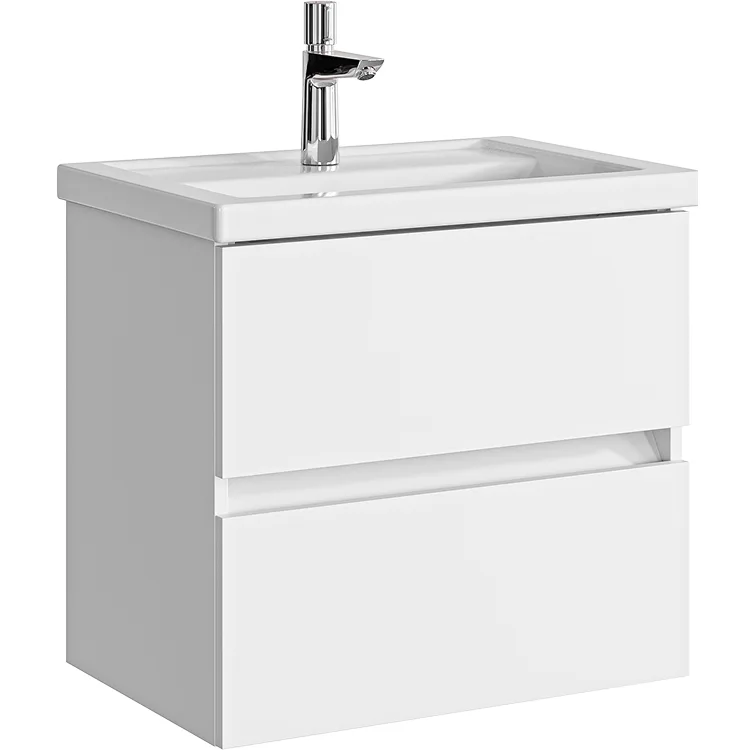 Подвесная тумба 60 см с двумя ящиками и умывальником, цвет белый PR0106