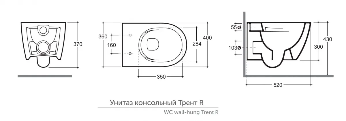 Унитаз консольный керам. с сиденьем и креплением Трент R МЛ Slim белый с1 CDB00024882