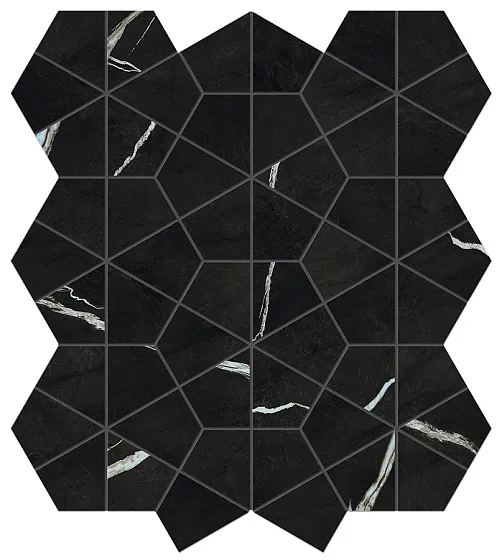Мозаика /Керамогранит/ ATLAS CONCORDE MARVEL MERAVIGLIA Black Origin Hexagon Lappato AJQ2