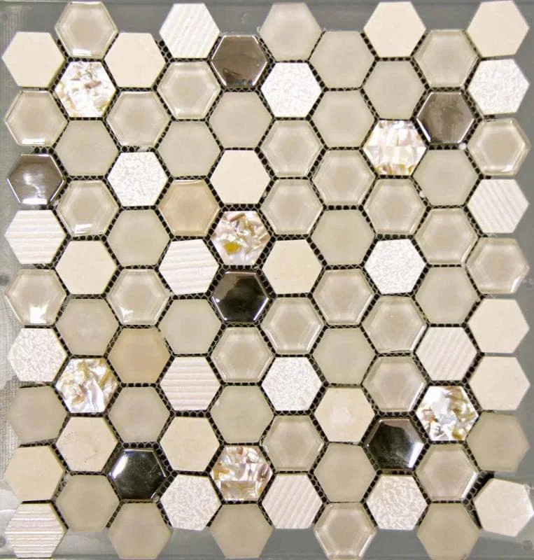 Стеклянная мозаика Hexagono Beige Nacar 30,5x30,2 - Mosavit CAT-97455367b303044d