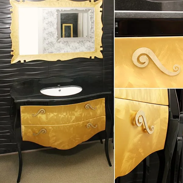 Тумба с раковиной и зеркалом Macral Paris 110 Negro Brillo + Oro Fantasy CAT-3d512ba7474d5faf