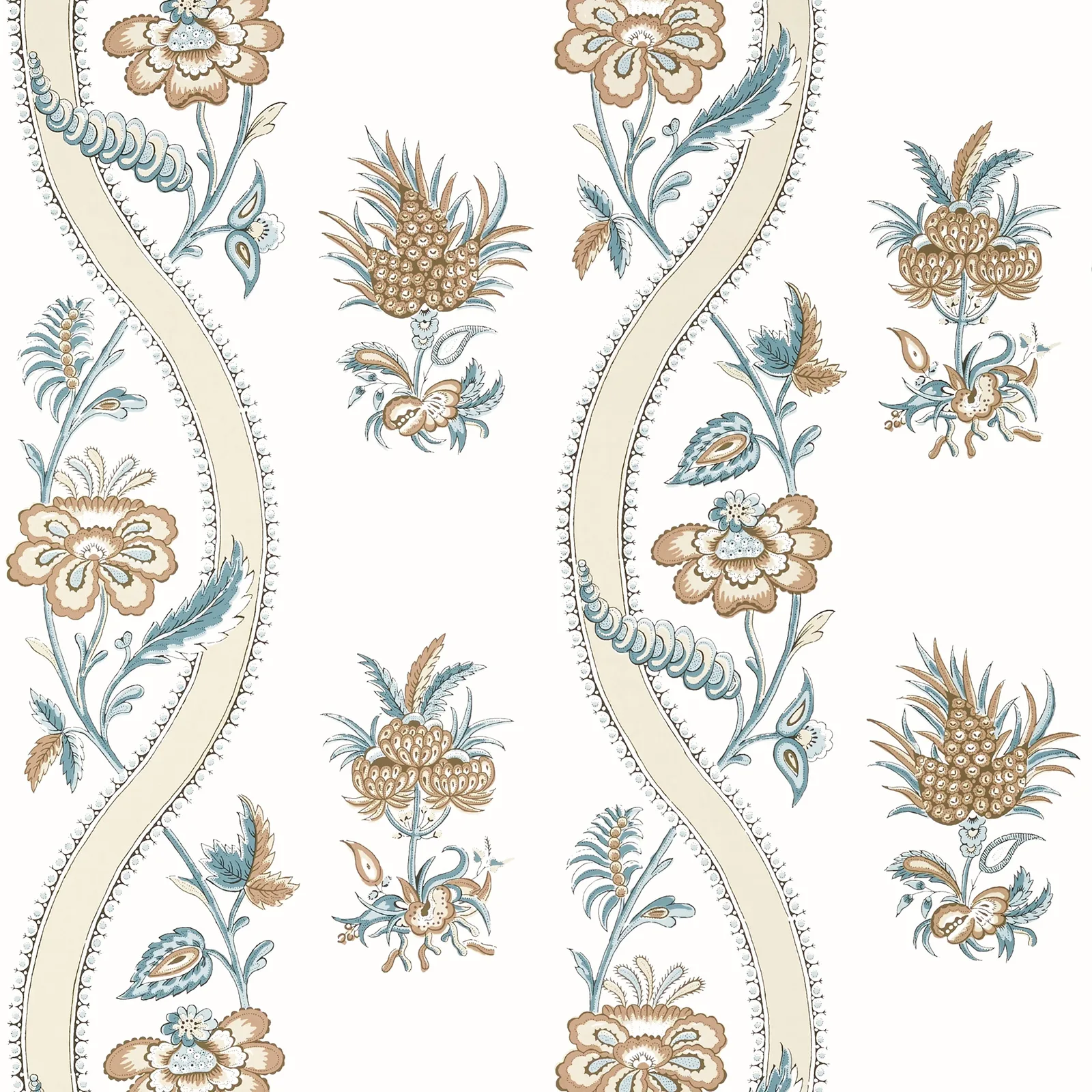 RIBBON FLORAL - Beige and Spa Blue T36425