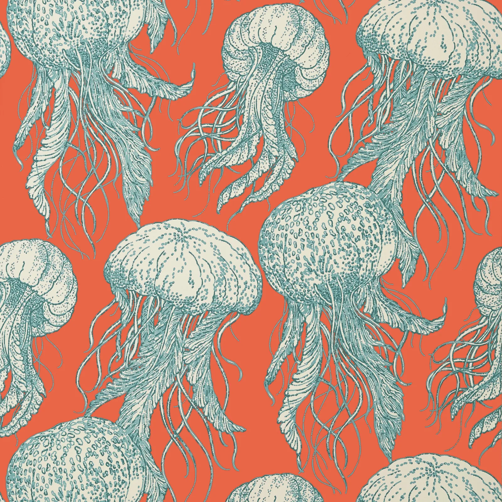 JELLY FISH BLOOM - Coral and Turquoise T13172