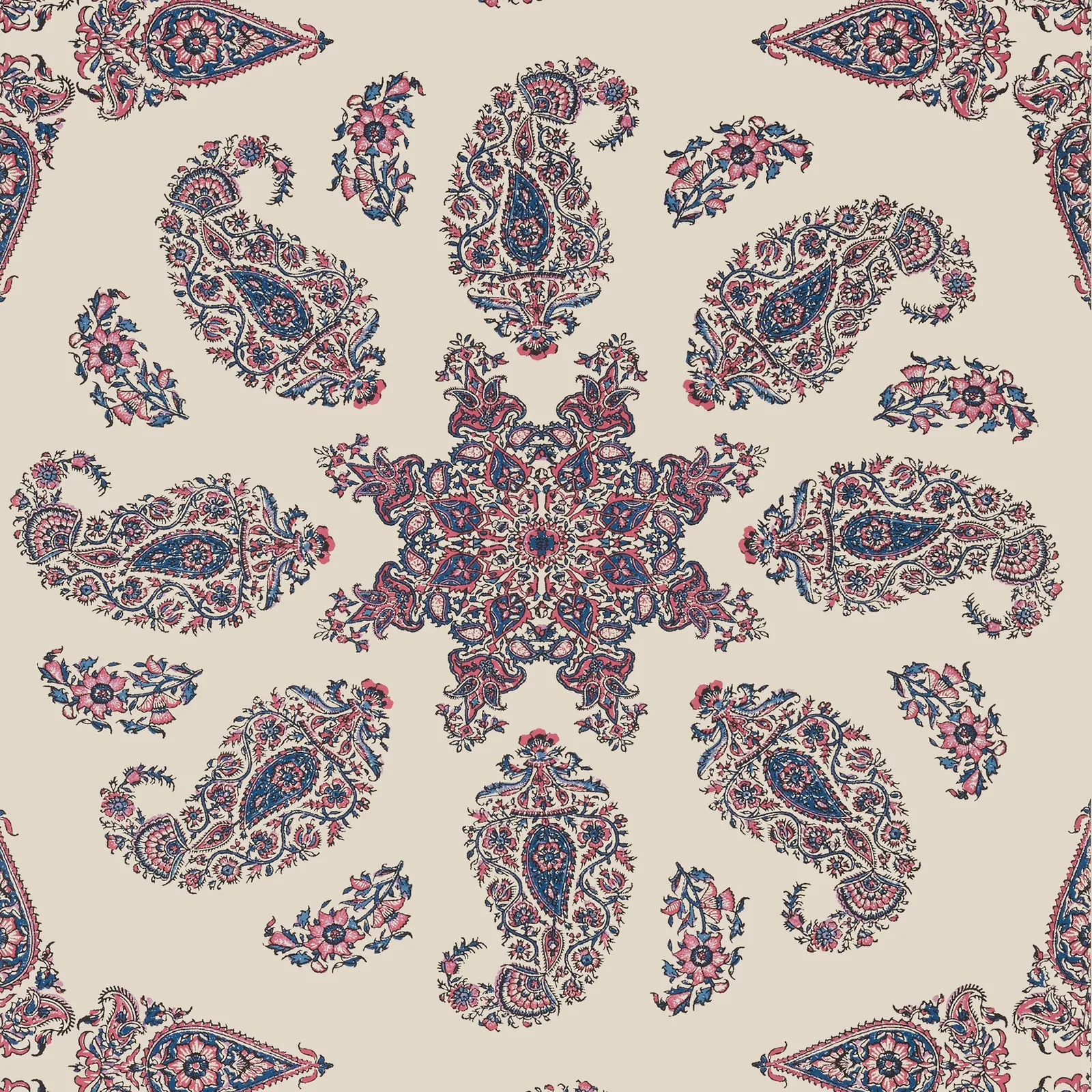 EAST INDIA - Raspberry and Blue on Natural. Фото 1 из 1