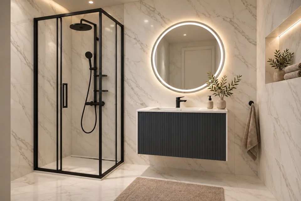 Душевые системы · Душевая система для душа IDEAL STANDARD ALU+ BD583XG (черный, круглая)