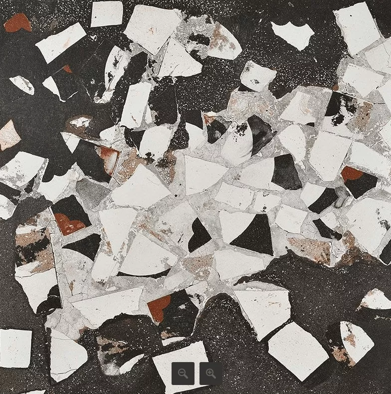 Керамогранит Fioranese Ceramica I Cocci Spaccato Grafite Nat/Ret, 90x90, имитация терраццо, чёрный, матовый