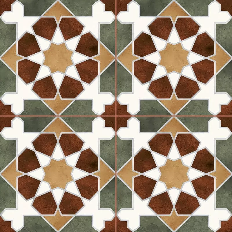 Напольная плитка Kerlife Rabat Green, 45.2x45.2, орнамент, мультиколор, матовая