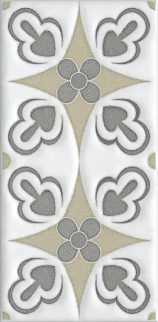 Декор Kerama Marazzi Клемансо орнамент  (4), 7.4x15, орнамент, серый, глянцевый