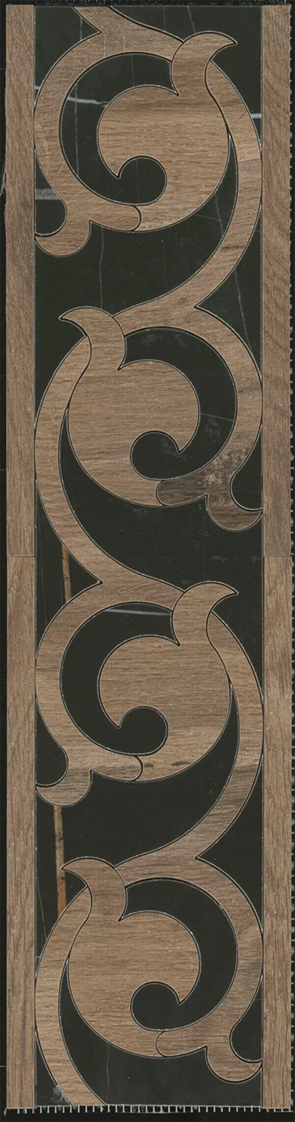 Бордюр Kerama Marazzi Греппи Наборный, 15.5x60, под мрамор, чёрный, глянцевый