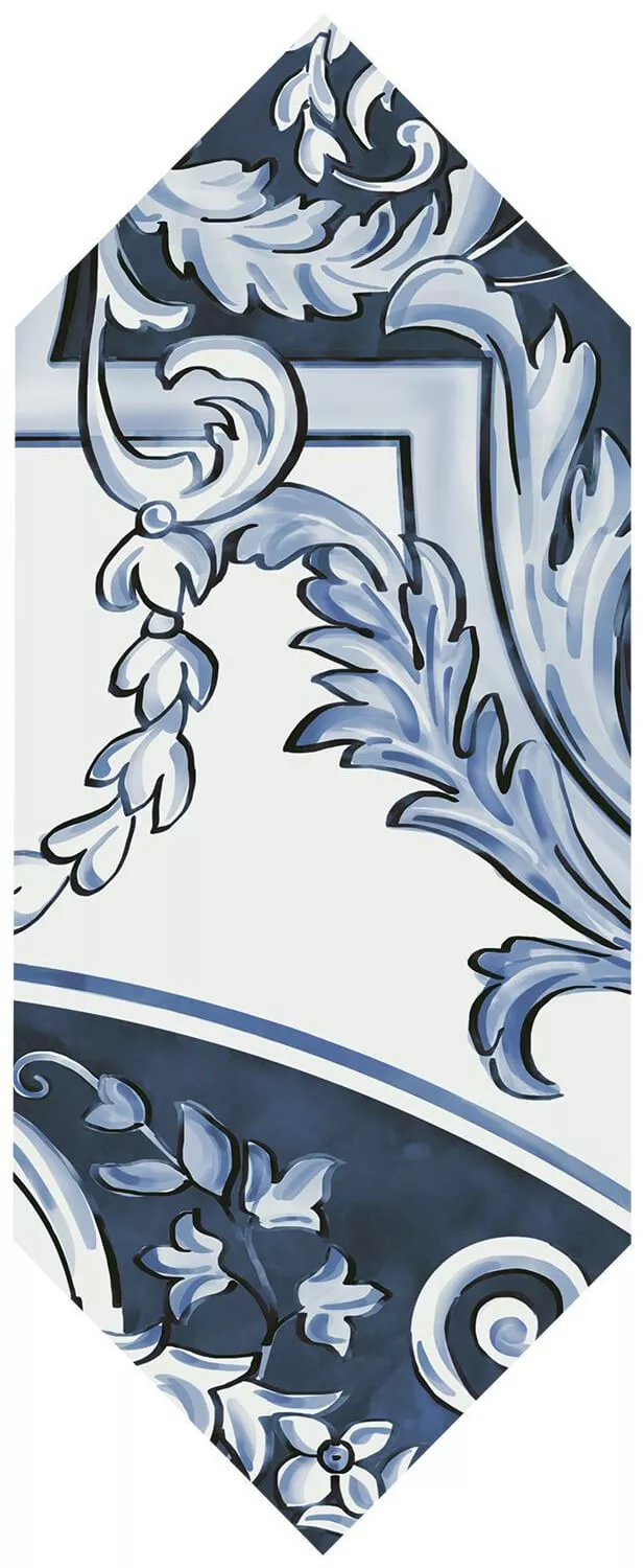 Декор Kerama Marazzi Алмаш 1 синий, 14x34, орнамент, белый, глянцевый