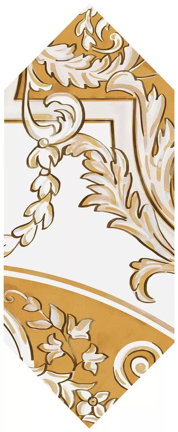 Декор Kerama Marazzi Алмаш 1 жёлтый, 14x34, орнамент, белый, глянцевый