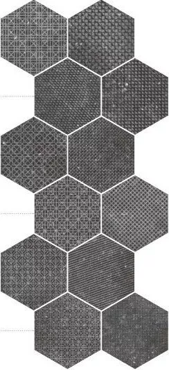 Декор Equipe Coralstone Hexagon Melange Black Mix, 25.4x29.2, под камень, чёрный, матовый