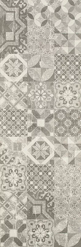 Настенная плитка Paradyz Pure City Grys Rekt. Decor, 29.8x89.8, пэчворк, серая, матовая