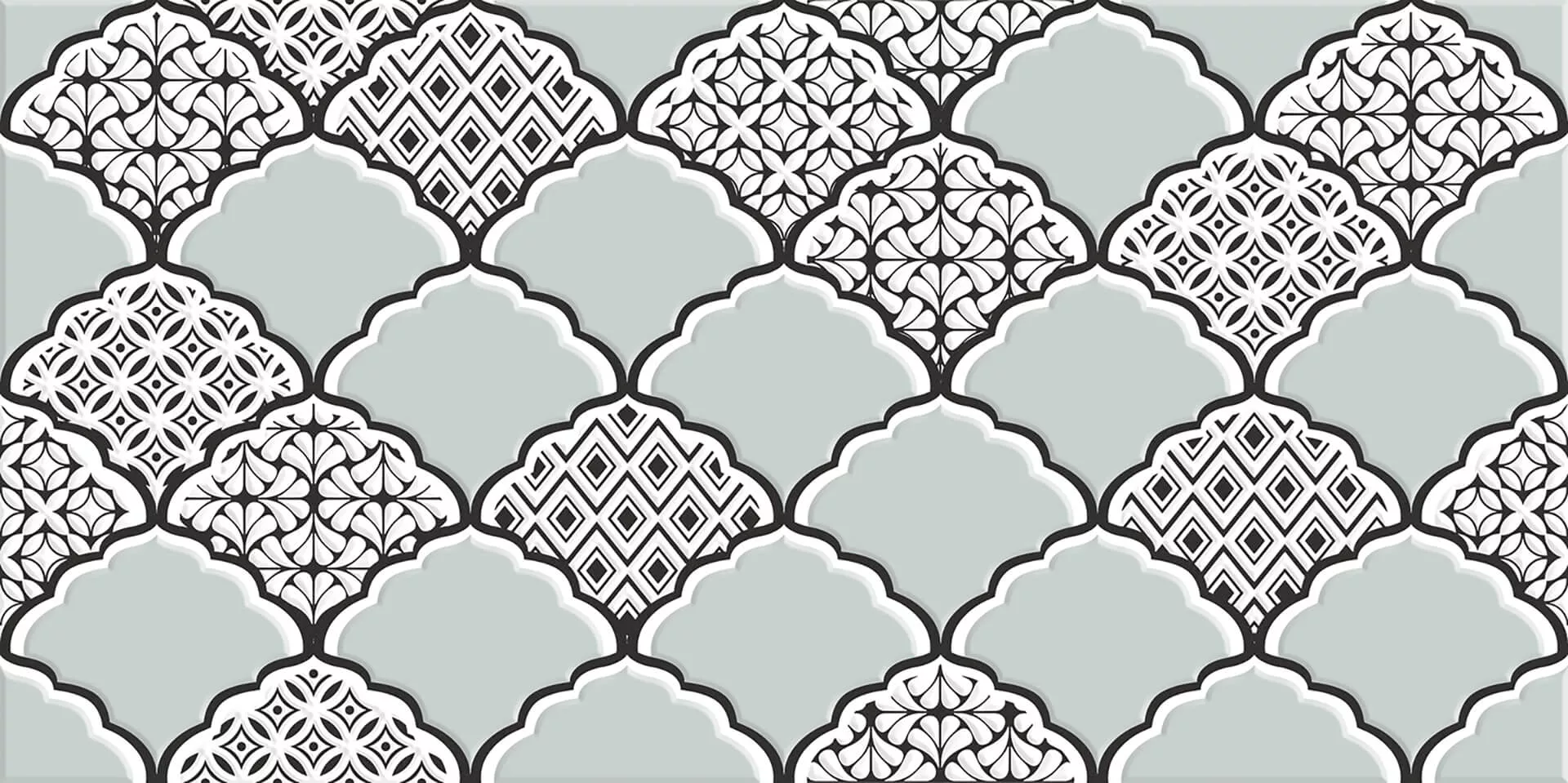 Декор LB-Ceramics Эллен Бело-бирюзовая 1641-8646, 20x40, под обои, серый, матовый