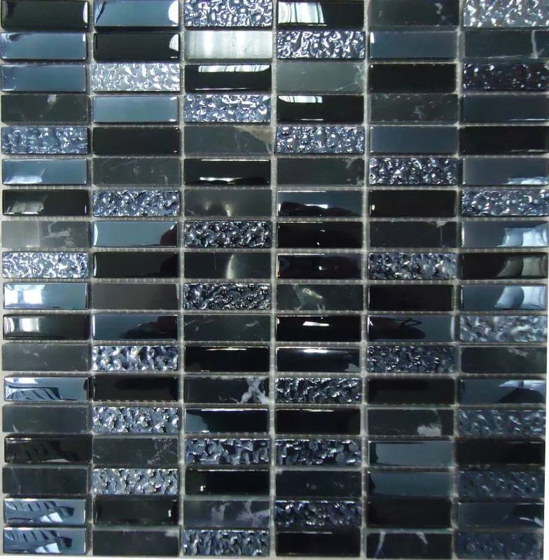 Мозаика Bonaparte Mosaics Super Line (black), 30x30, моноколор, чёрная, глянцевая