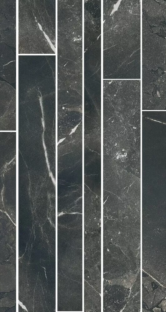 Декор Cerim Timeless Black Deep Mod.List.Sfal.  Luc, 21x40, под мрамор, чёрный, глянцевый