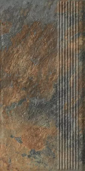 Ступень Paradyz Ardis Rust Stopnica Prosta Struktura Mat, 30x60, под камень, коричневая, матовая