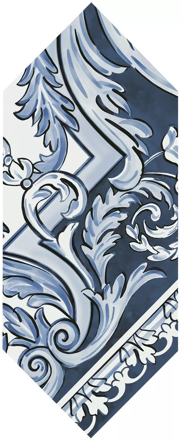 Декор Kerama Marazzi Алмаш 4 синий, 14x34, орнамент, синий, глянцевый