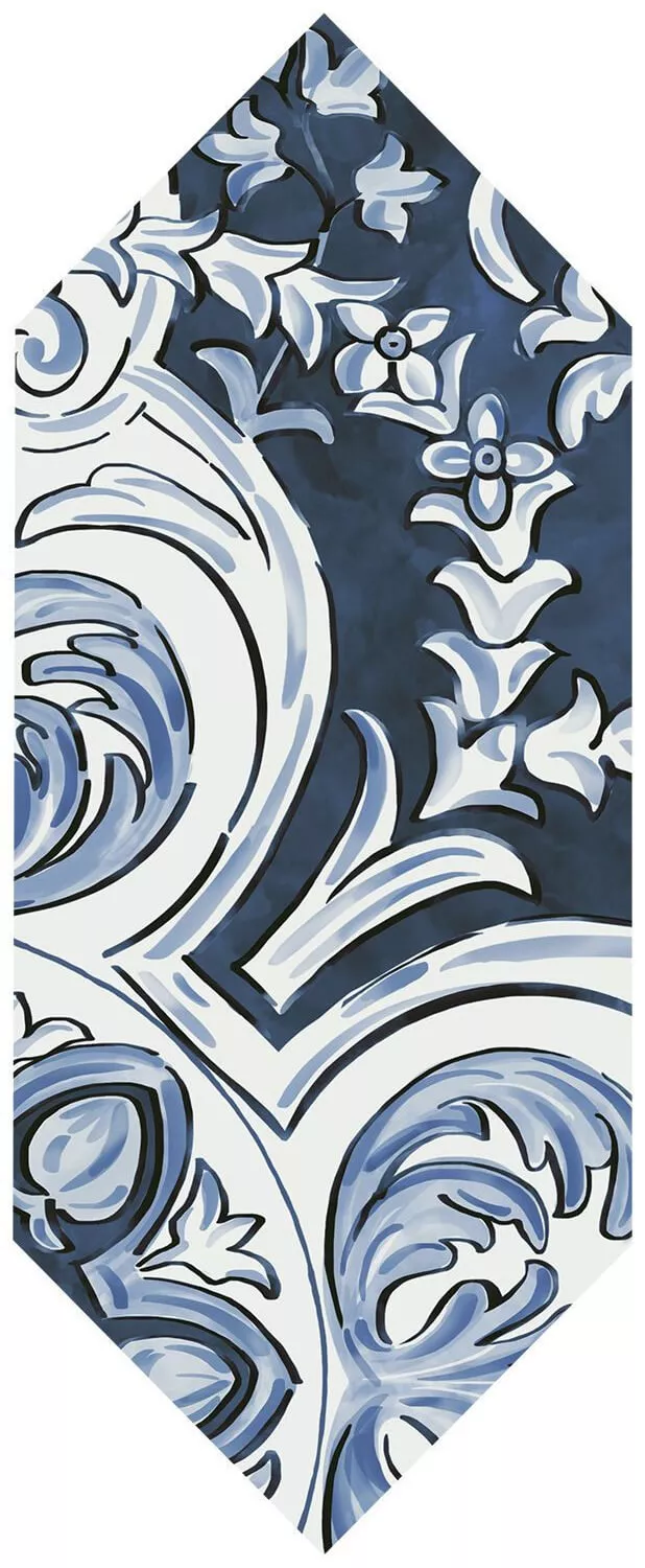 Декор Kerama Marazzi Алмаш 3 синий, 14x34, орнамент, белый, глянцевый