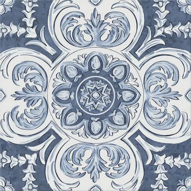 Декор Kerama Marazzi Алмаш Центр cиний, 30x30, орнамент, синий, глянцевый