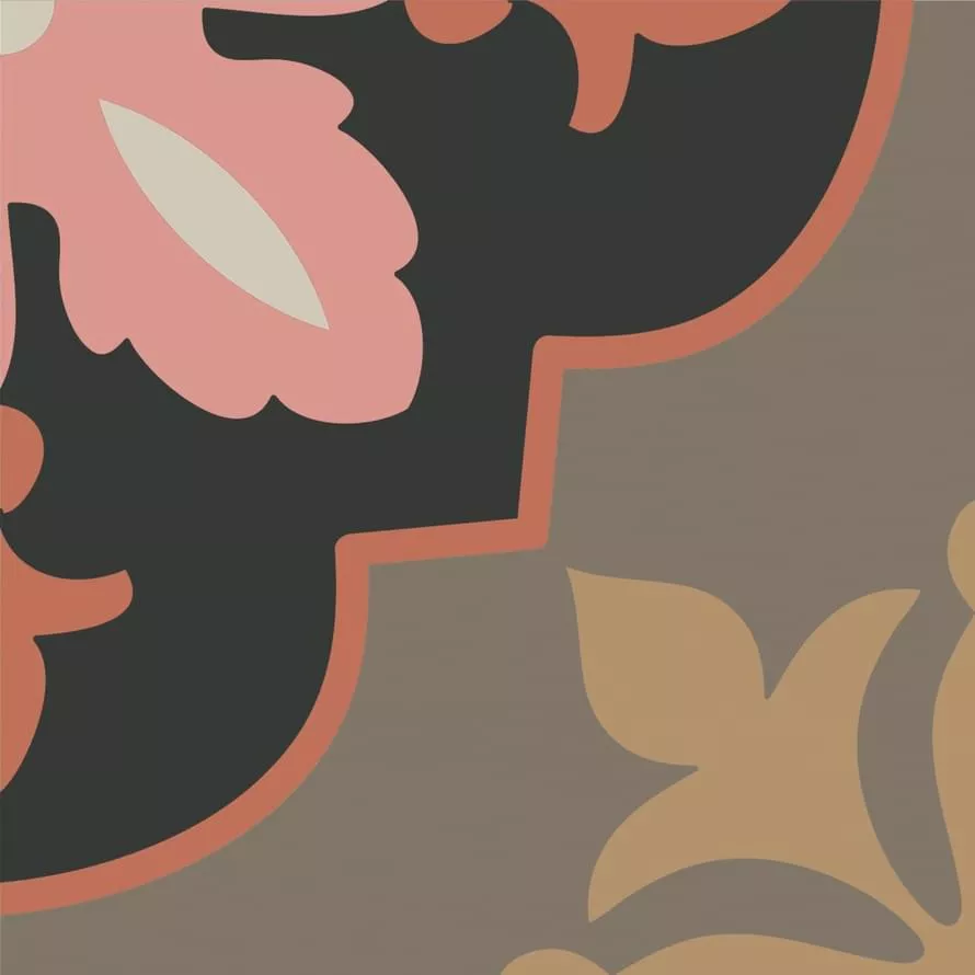 Керамогранит APE Dahlia Violet Day, 15x15, орнамент, коричневый, матовый