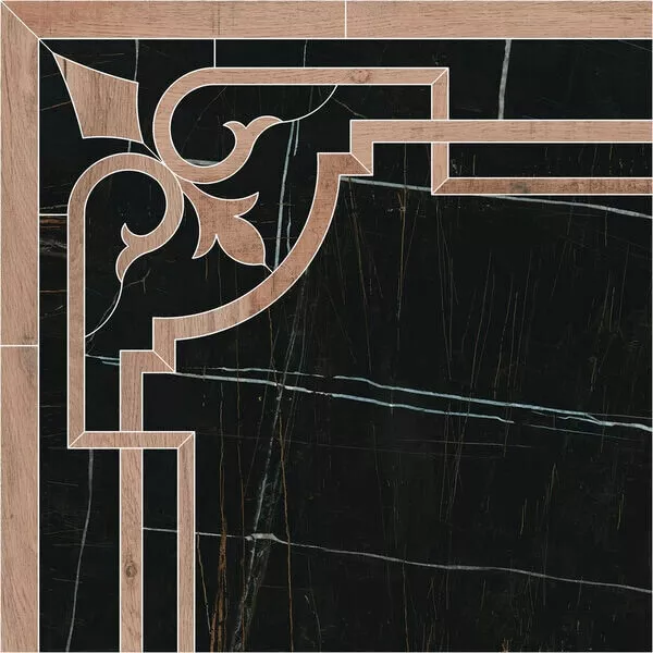 Декор Kerama Marazzi Греппи Наборный, 60x60, орнамент, чёрный, глянцевый