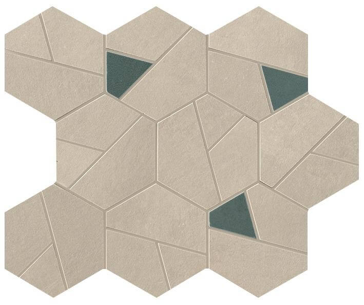 Мозаика Atlas Concorde Boost Pro Cream Mosaico Hex Blue, 25x28.5, под бетон, коричневая, матовая