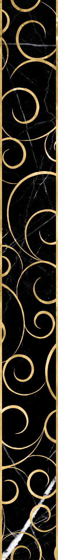 Бордюр LB-Ceramics Миланезе Дизайн Флорал неро, 6x60, орнамент, чёрный, глянцевый