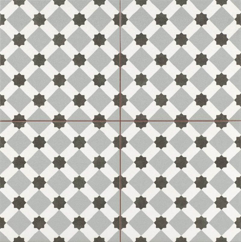 Напольная плитка Dvomo Timeless Henley Grey Fog, 45x45, орнамент, белая, матовая