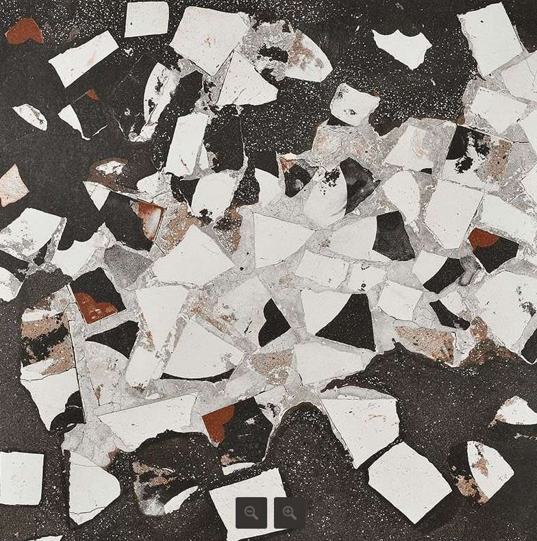Керамогранит Fioranese Ceramica I Cocci Spaccato Grafite Nat/Ret, 90x90, имитация терраццо, чёрный, матовый