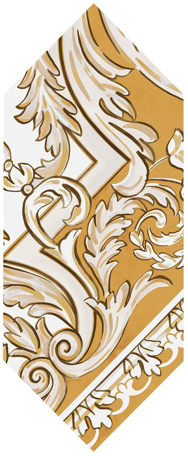 Декор Kerama Marazzi Алмаш 4 жёлтый, 14x34, орнамент, жёлтый, глянцевый