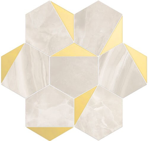 Керамогранит Vallelunga Nolita Esagona Triangoli Oro, 28x30, под мрамор, бежевый, глянцевый