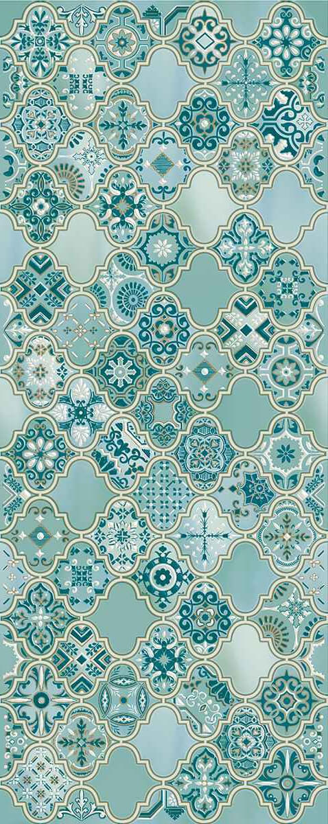 Декор Azori Calypso 1, 20.1x50.5, орнамент, голубой, глянцевый