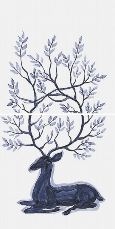 Декор Bardelli Il bosco dei cervi 2 4, 20x40, с рисунком, белый, глянцевый