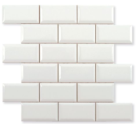 Мозаика Adex Neri Biselado PB Blanco Z  Enmallado, 30.5x30.9, метро/кабанчик, белая, глянцевая