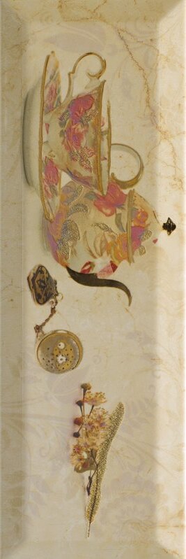 Декор Monopole Ceramica Bonjour Decor Bonjour Tea Сrema, 10x30, метро/кабанчик, мультиколор, глянцевый